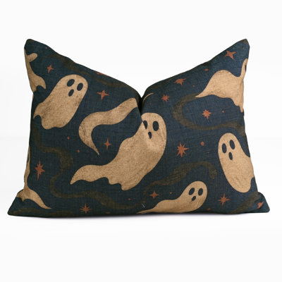 Spooky Navy Halloween Linen Blend Throw Pillow Cover, Digital Printed Eerie Seasonal Accent Pillow for Couch, Sofa, and Bed with Invisible Zipper