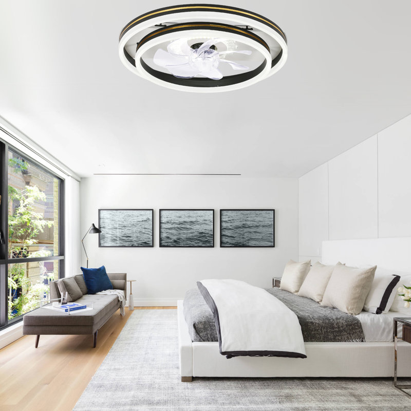 Ventilateur de plafond encastré 20 po avec lumières DEL et télécommande Daeron