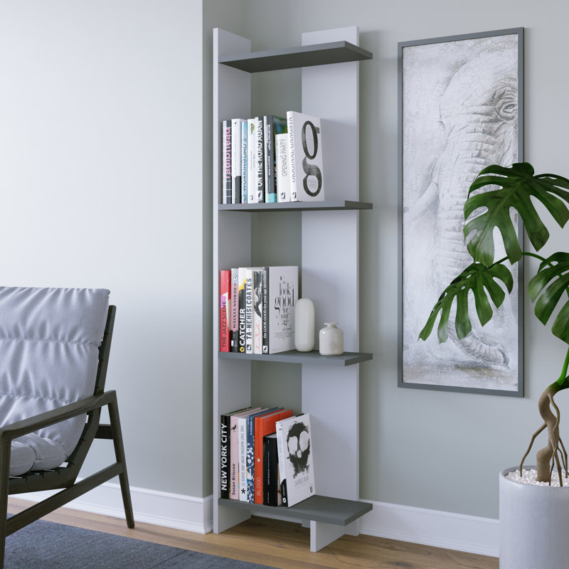 Rodney Bookcase Corner Bookcase, White-Anthracite