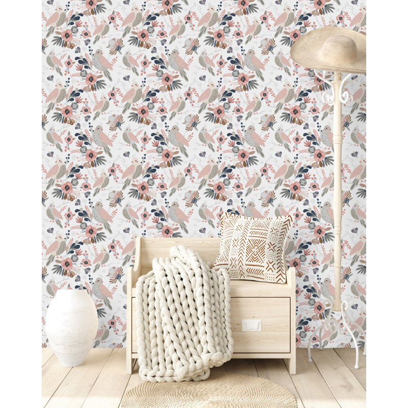 Panneau de papier peint adhésif fleurs et oiseaux L 18,75 pi x l 25 po