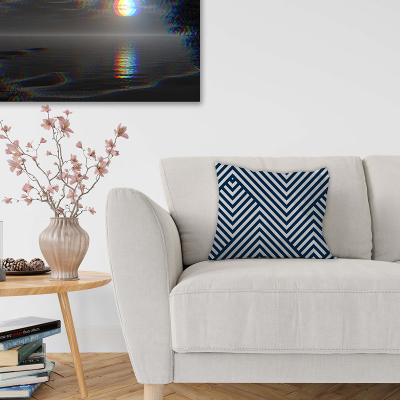 Nautical Chevron Cotton Blend Outdoor Reversible Throw Pillow, 26" x 26"