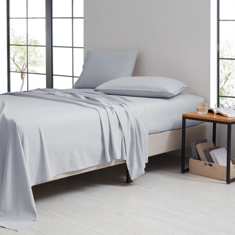 Ensemble de draps en bambou de luxe à densité de tissage 1800 fils 4 pièces, Reine, Argent