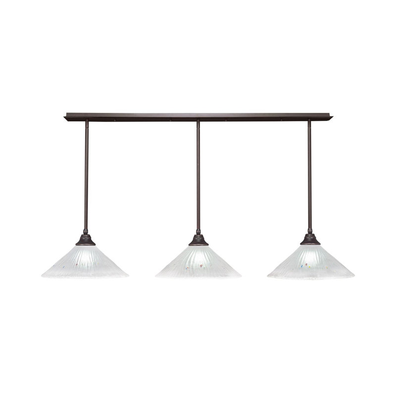 Luminaire suspendu linéaire à 3 lumières 3 lumières avec verre cristal givré 16 po, Granit foncé
