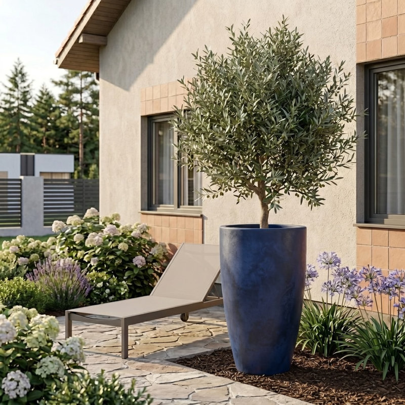 ECOBO Eco-Friendly Round Pot Planter, VicenzaIndoor/Outdoor use,Four Season Use, Dark Blue, 35.4" H x 20.5" W x 20.5" D