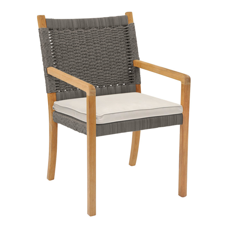 Hudson Teak Patio Dining Chair with Cushion (Set of 2), Canvas Canvas Sunbrella® Canvas, Hudson Charcoal Lace