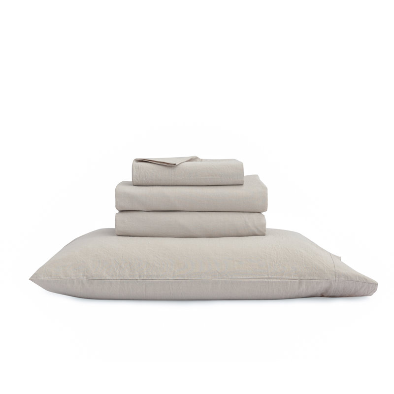 BESTOUCH Sheet Set 100% Washed Cotton Linen Feel Lightweight, Linen Gray, Queen Sheet Set with 2 Pillowcases