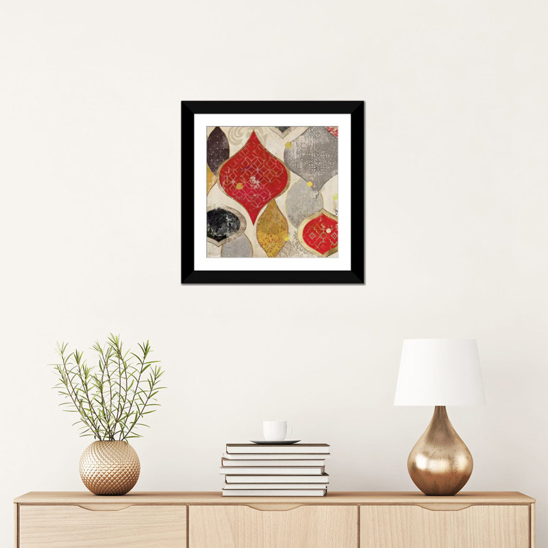 « red motif i », impression sur toile, H 16 po x l 16 po x P 1 po, Papier d'art encadré noir, Blanc