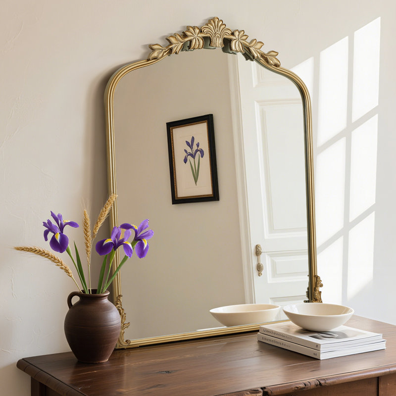 Miroir mural rétro en métal rétro avec cadre en fer, Doré, 32 po x 24 po