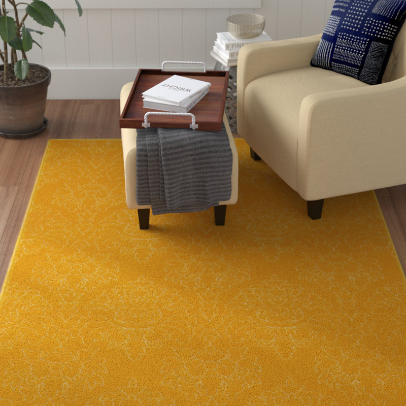 Tapis jaune à tissage plat Reagan, Rectangle 8 pi x 10 pi