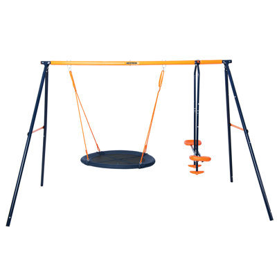 Freeport Park Powder Coated Steel Swing Set with