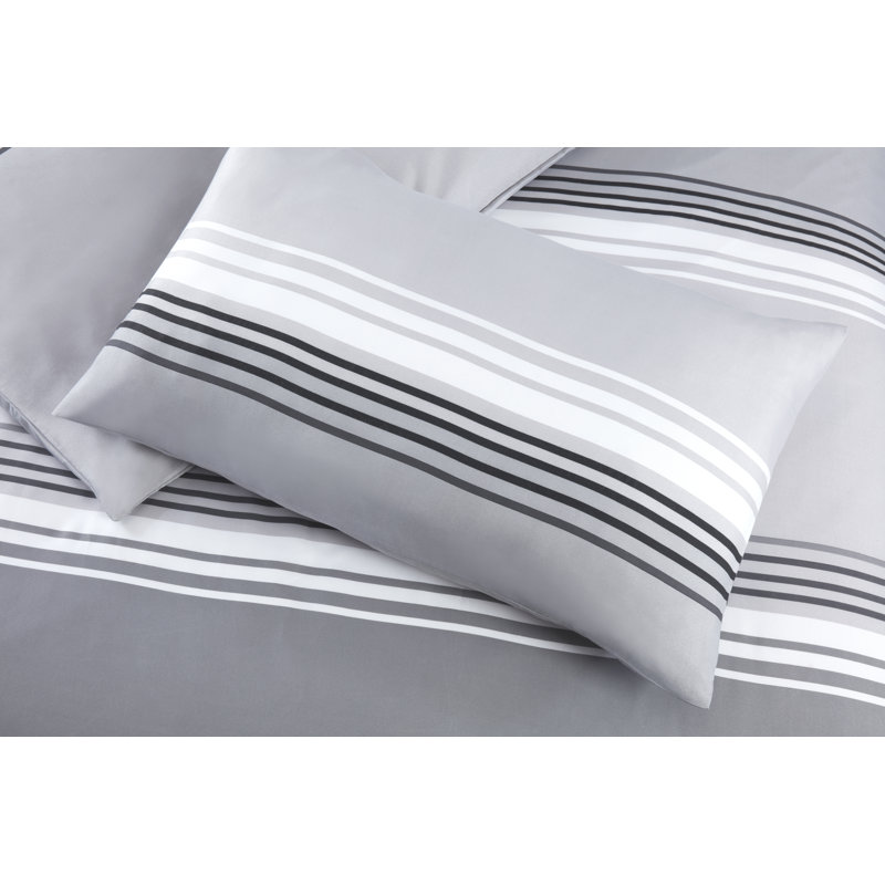 Southsea Polyester Striped Duvet Cover with Pillowcases Included, Kingsize Duvet Cover + 2 Standard Pillowcases, Grey