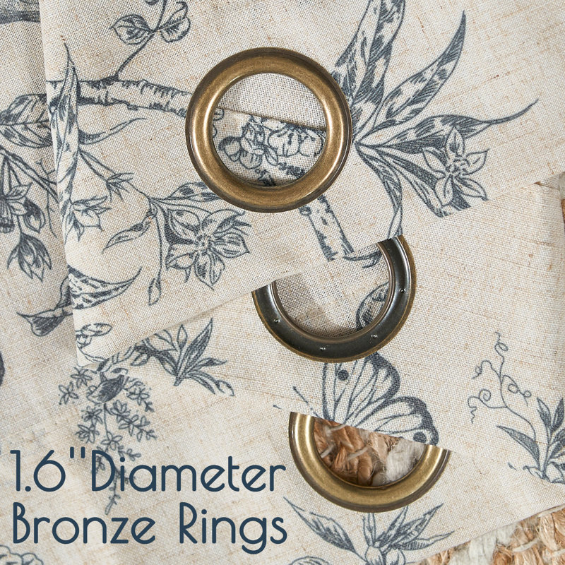 Linen Blend Butterfly Printed Floral Grommet Curtains, 50" W x 84" L