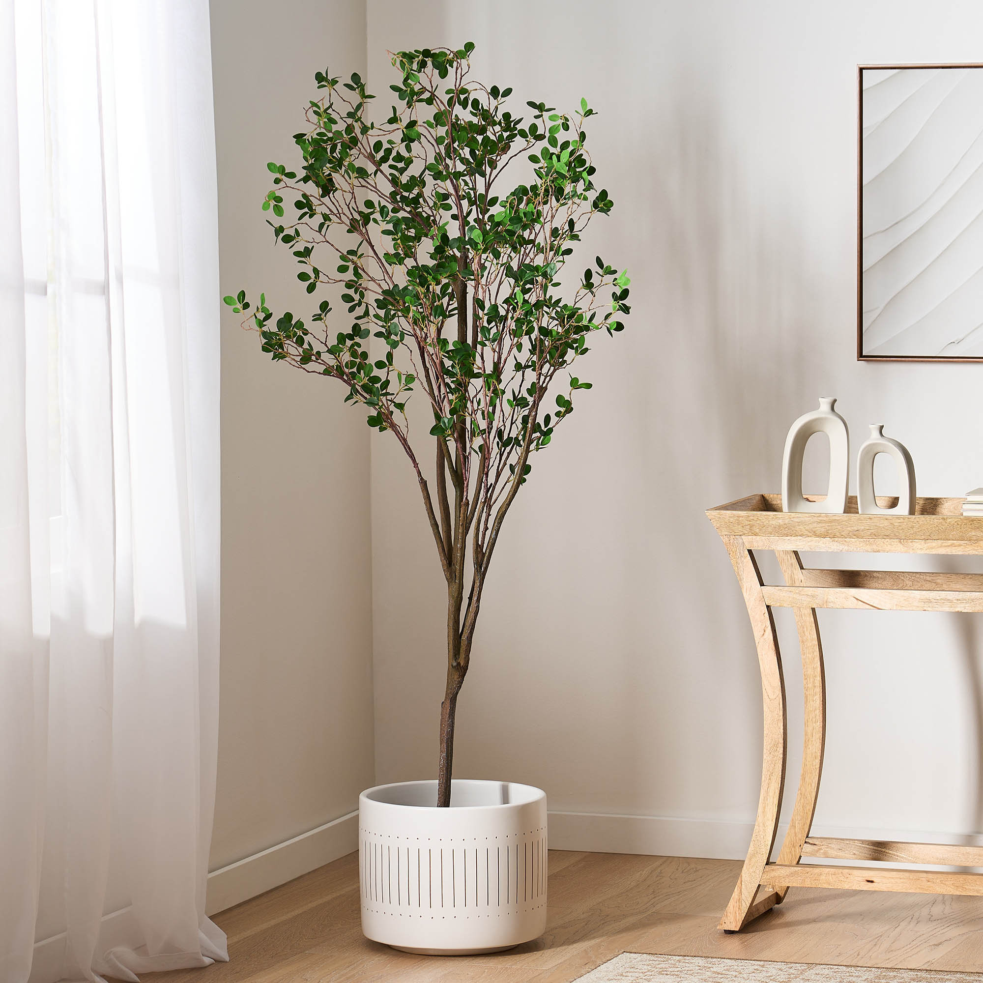Primrue Faux Trees Plants, Artificial Tree Milan Leaf, Potted Tree