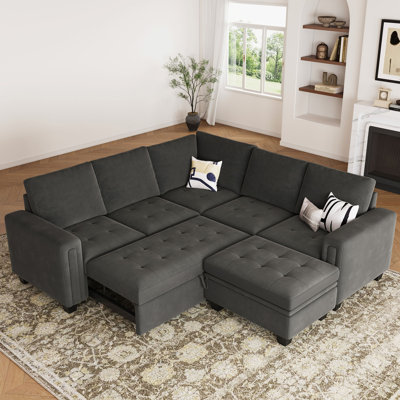 Modular Velvet Pull Out Bed With Storage Ottoman For Living Room Bedroom Apartment