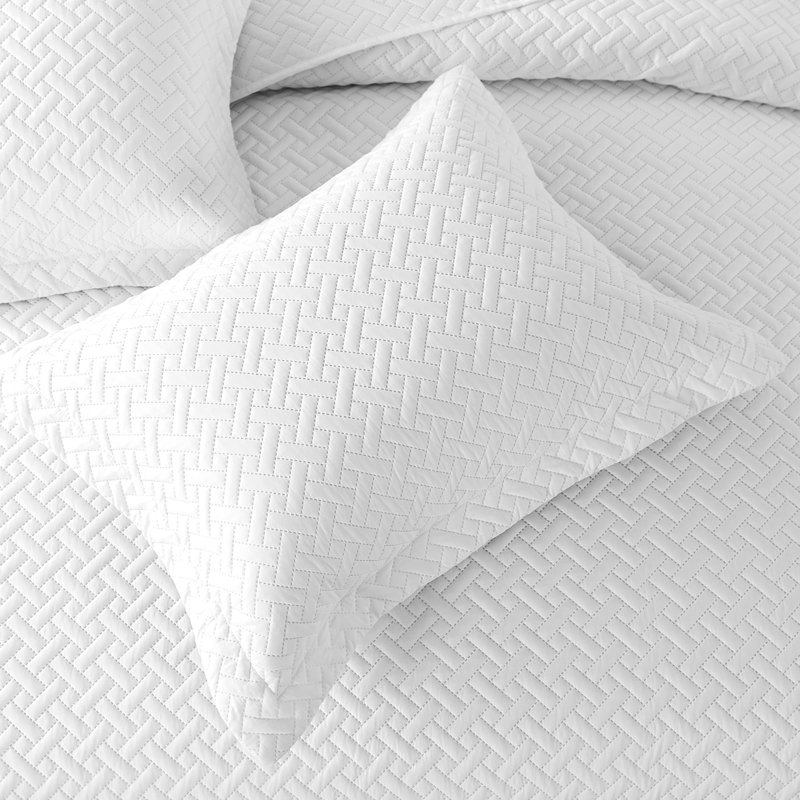 Ensemble de courtepointe à formes tressées, Courtepointe grande et 2 très grandes taies déco, Blanc