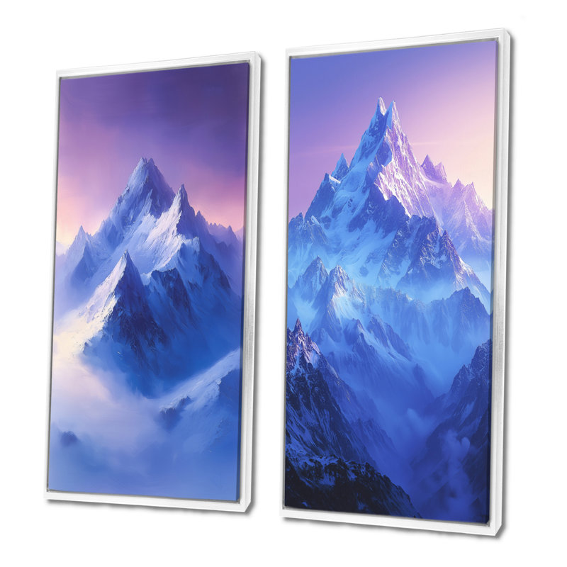 «Alaska Snow Capped Summits At Twilight III», art mural 2 panneaux, H 32 po x l 33 po, Impression encadrée flottante, Blanc