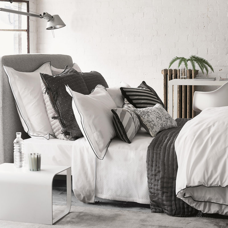 Astor Cotton Duvet Cover, Queen Duvet Cover, Charcoal/Dove