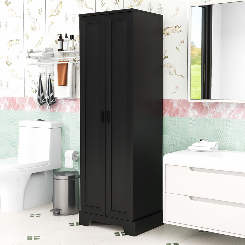Navae Freestanding Bathroom Storage, Wooden Storage Cabinet with Two Doors, Matte Black