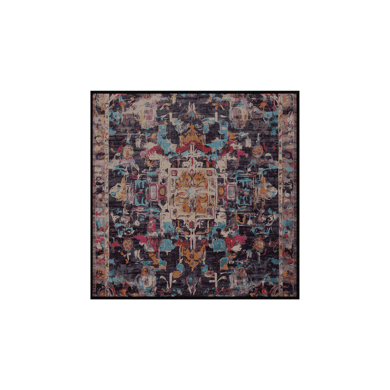Machine Washable Black Area Rug, Square 6'