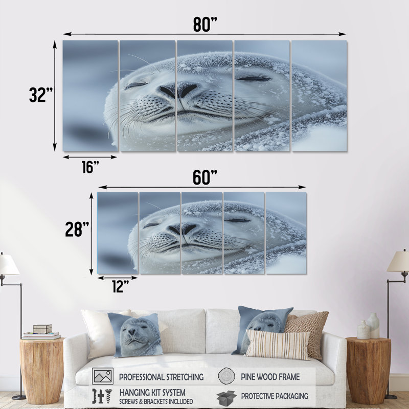«Seal in Black and Grey Tones II», ensemble d'art sur toile, H 32 po x l 80 po