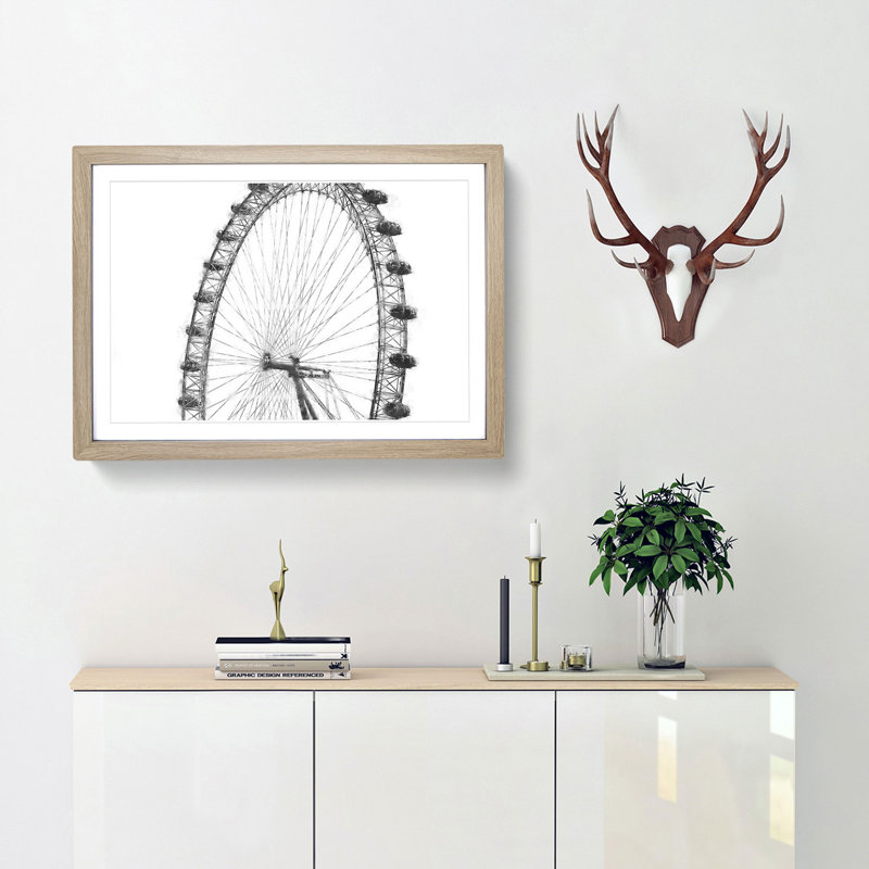 The London Eye London - Picture Frame Painting Print, 62cm H x 87cm W x 2cm D, Oak Framed