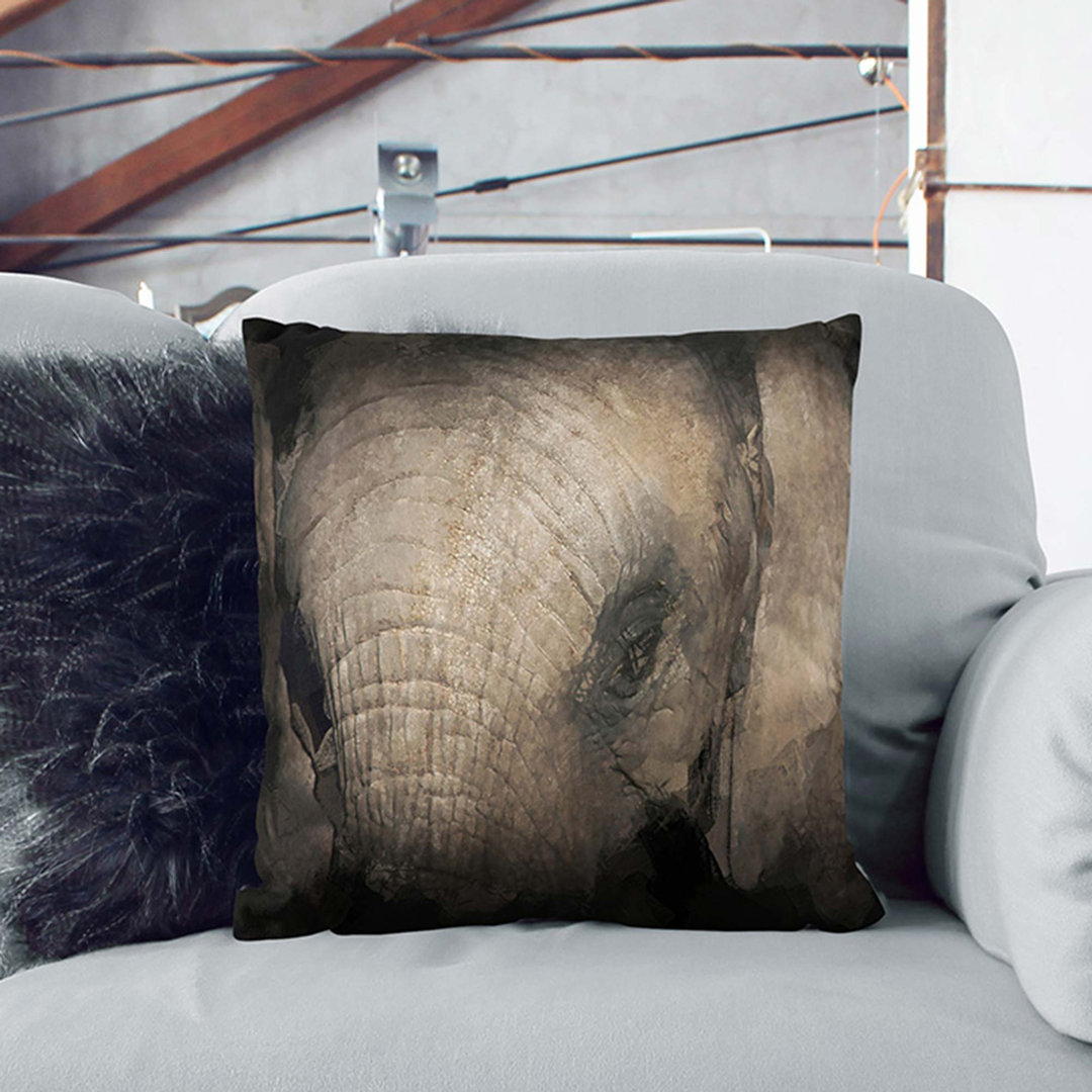 Gentle Elephant in Abstract Cushion with Filling
