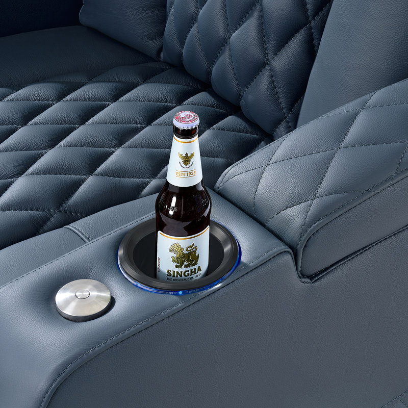 Power Zero Gravity Top Grain Leather Home Theater Recliner Seating, Blue