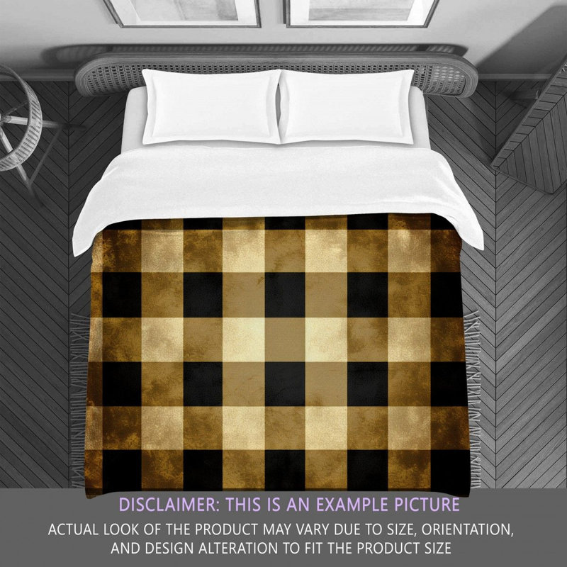 Machine Printed Comforter, Twin Comforter, Black/Gold Gingham