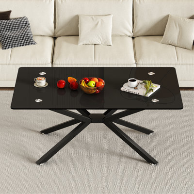 Table basse rectangulaire de 39,29 po en verre transparent avec pieds en métal, idéale pour la présentation au bureau et au magasin, nécessitant peu d'entretien et convenant à la vie, fonction grande capacité