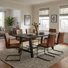 Dining Set - Bedford Rectangular A Base Dining Table - Brushed Black - Cooper Dining Side Chair - Rubbed Gold Frame - Antique Cigar Brown Faux Leather