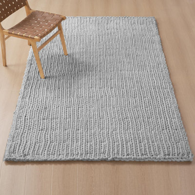 Handmade Chunky Knit Chenille Area Rug, Hand Woven Braided Chunky Cable Rugs for Living Room, Contemporary Boho Carpet for Bedroom, Aesthetic Home Decor Rug, Anti-Slip Design, Beige 2'x3'