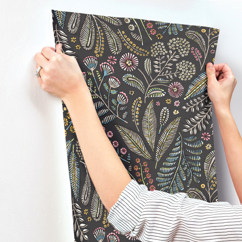 Briar Navy Floral Wallpaper, Charcoal