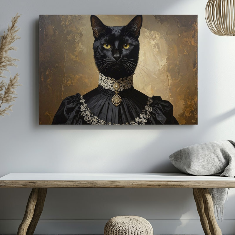 Portrait victorien de chat noir, toile d'art Anthropomorphic, H 16 po x l 20 po