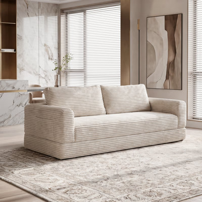 76 Inch Convertible Futon Sofa Bed,Folding Boneless Couches with Sleeper Sofa,Fold Out Floor Sofa Couch with Deep Seat,Cloud Corduroy Foldable Mattress Couch for Living Room,Beige White