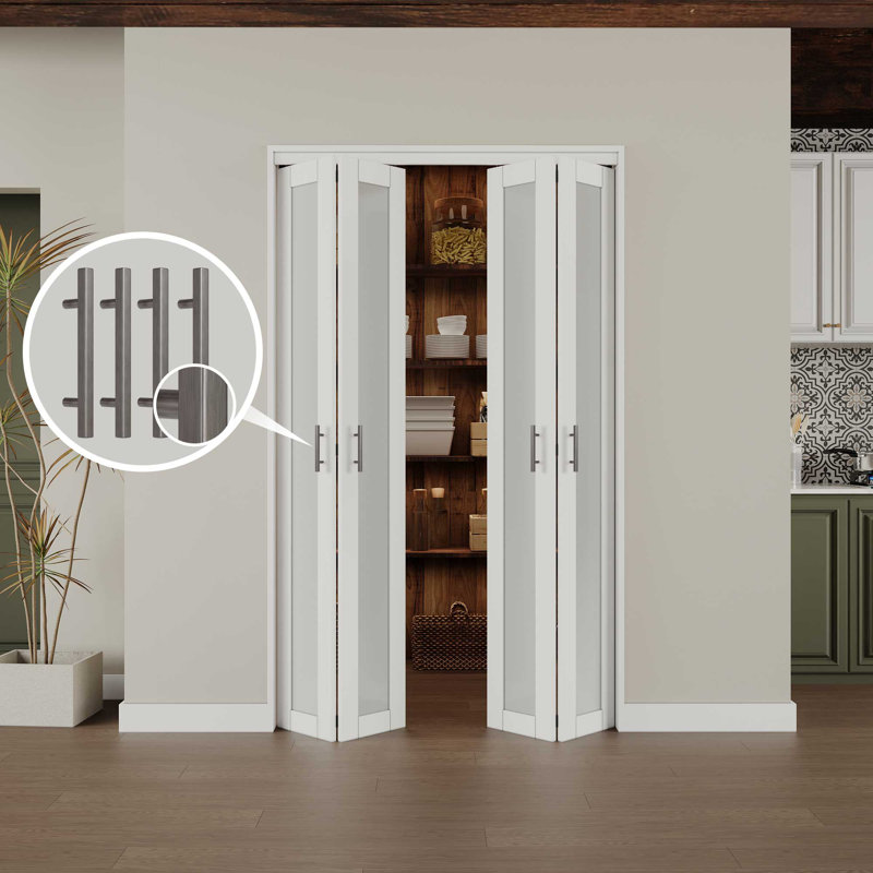 48 in. x 80 in. Solid Core White Bi-Fold Door with Frosted Glass