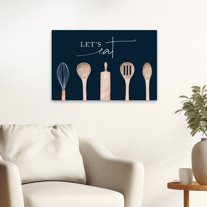 «Let's Eat - Contemporary Kitchen Decor Lets Eat Quote Ustensiles en bois», H 16 po x l 24 po