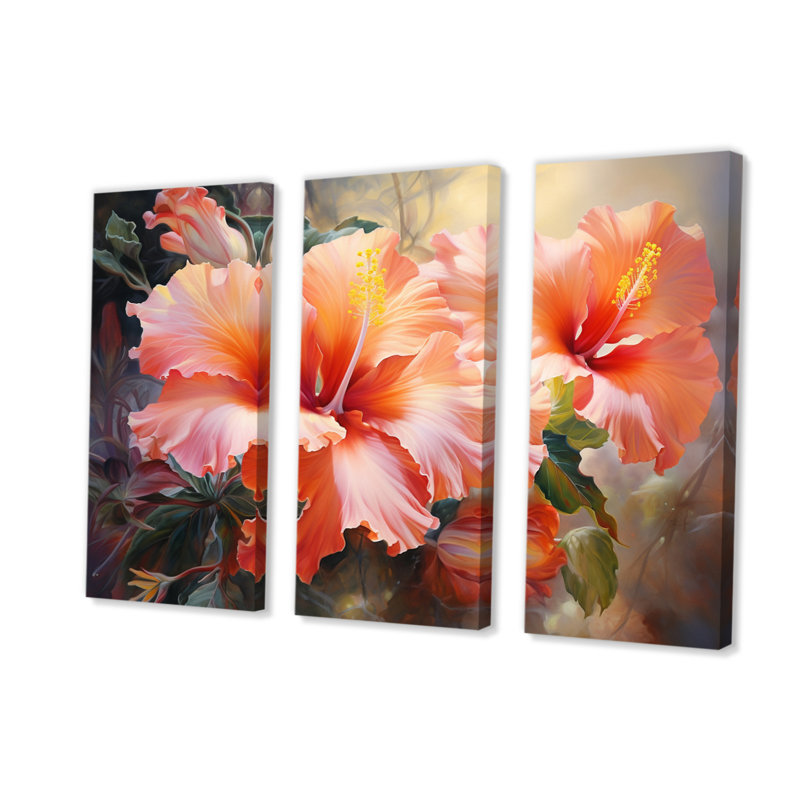 Hibiscus Romantic Impression IV sur toile, 3 pièces, H 40 po x l 60 po x P 1 po