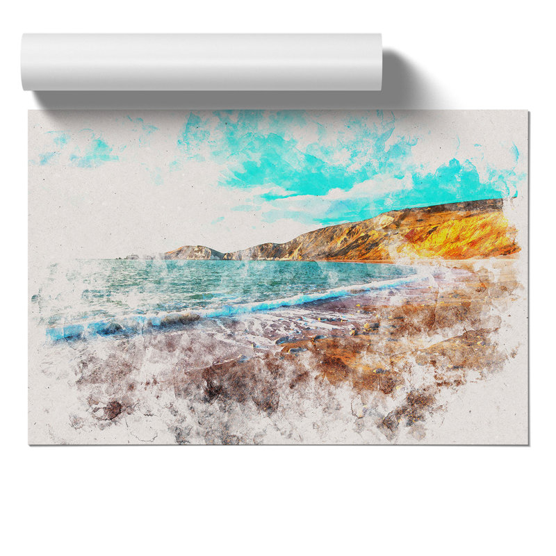 Worbarrow Bay in Dorset Watercolour - Frameless Print, 30cm H x 42cm W x 0.1cm D