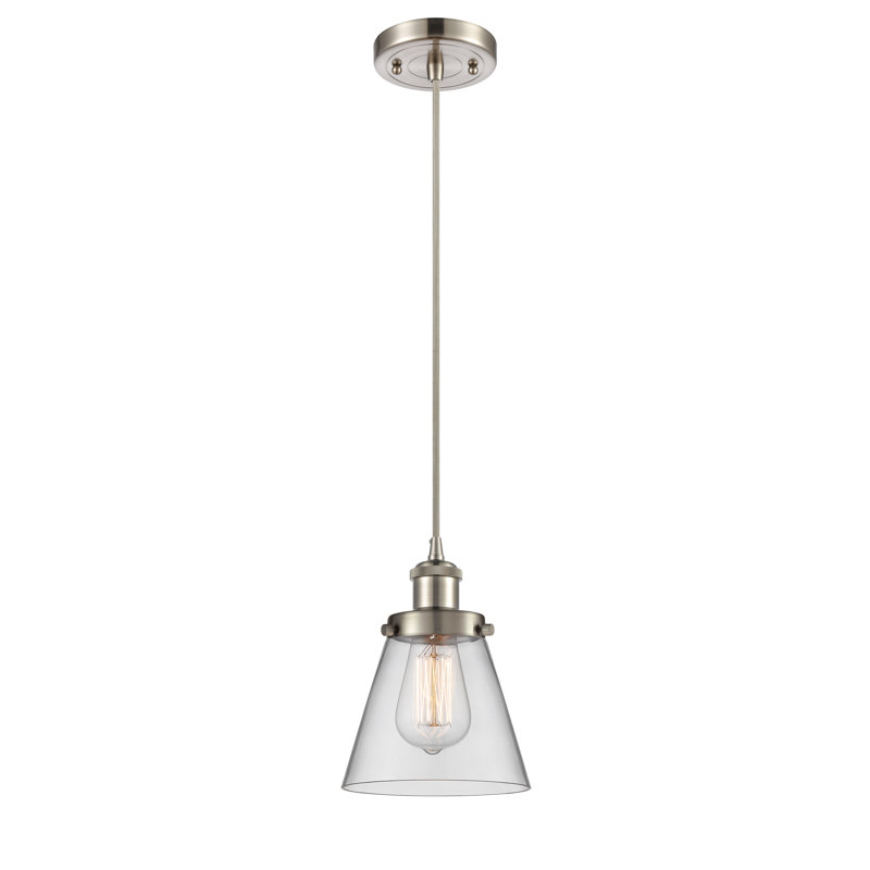 Luminaire suspendu conique à 1 lumière Wilmoth, Ampoule non incluse, Transparent, Nickel satiné brossé