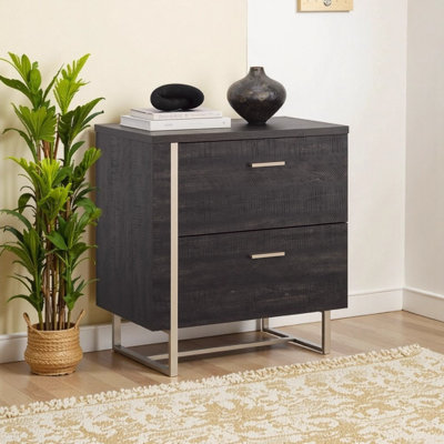 Lateral Filing Cabinet with 2 Drawers, Black Contemporary Engineered Wood Office Storage Cabinet with Safety Lock by Ivy Bronx