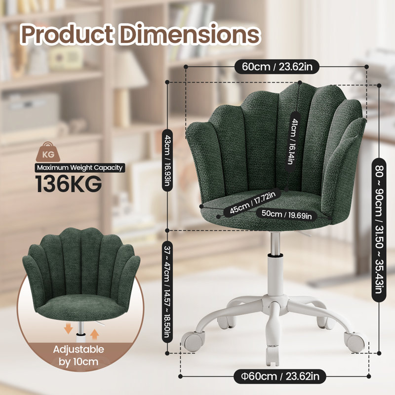 Office Chair, Adjustable Height Swivel Chair, Chenille Vanity Chair, Comfy Padded Computer Desk Chair For Office, Study, Bedroom