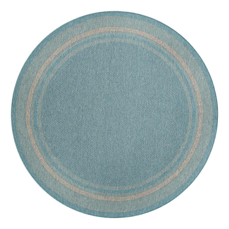 Tapis sarcelle intérieur / extérieur Reyyan, Teal, Rond 7 pi 10 po