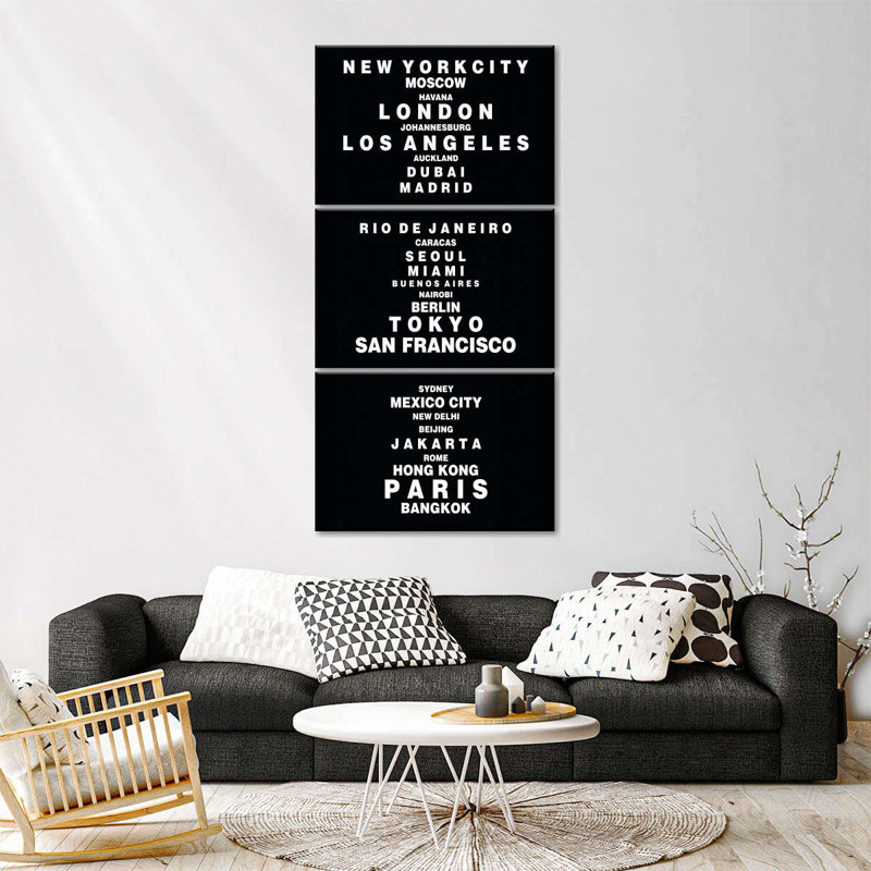 " World Famous Cities Multi Piece Canvas Print " by Stark Art Collective 3 - Pieces, 62" H x 30" W x 1.25" D