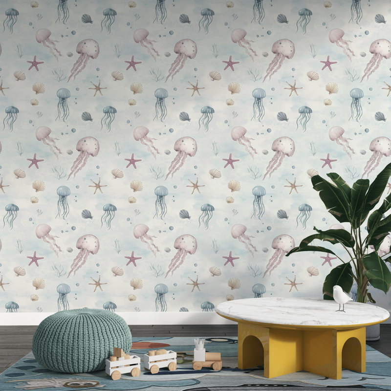 Papier peint adhésif méduse sous-marine | Décoration de chambre de bébé pastel océan