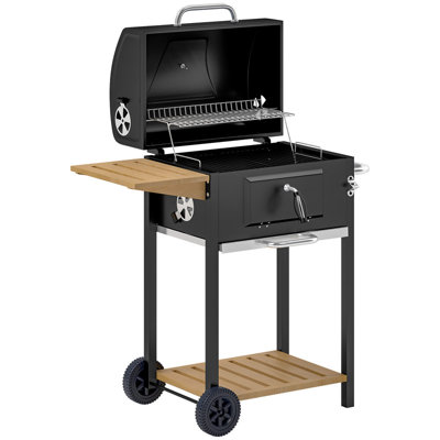 Barbecue au charbon portatif avec table d'appoint et roulettes Outsunny