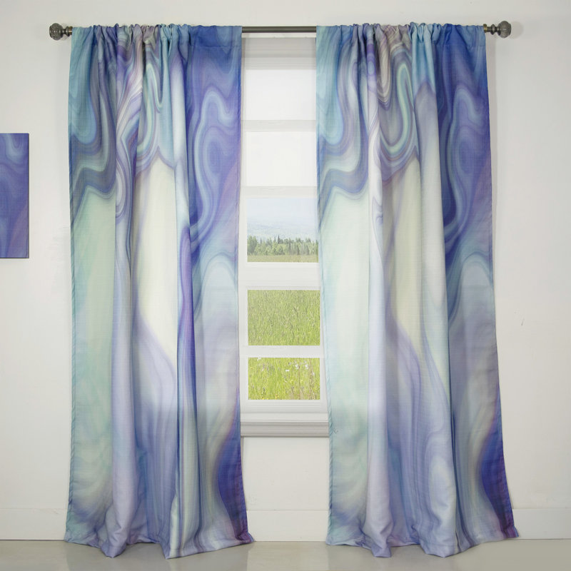 Marbled Colours in Shades of Turquoise and Purple - Modern Velvet Curtain - 1 panel, 52"W x 63"L