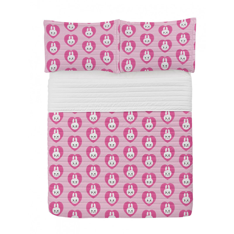 Twin Pink Microfiber Reversible Girls' Bedspread Set