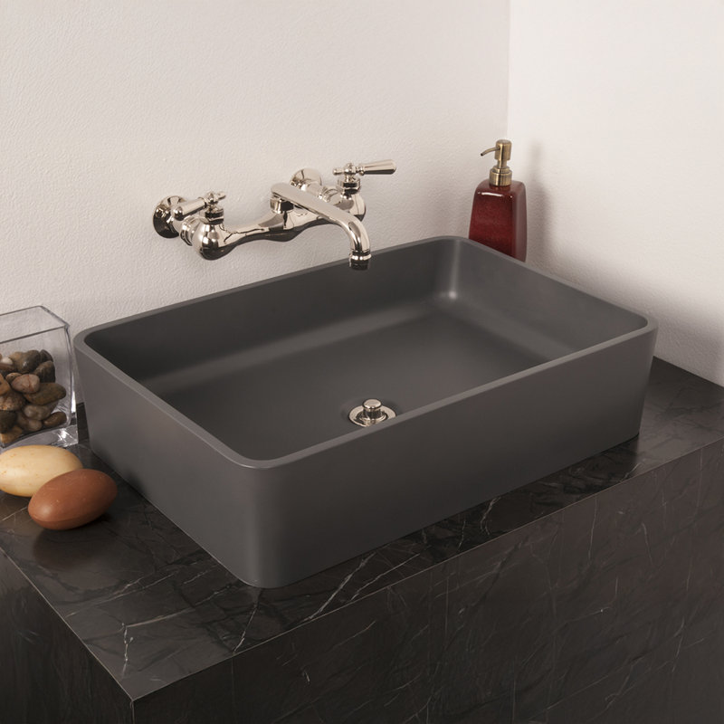Matte Gray Rectangular Solid Surface Acrylic Sink by Strom Living, Matte Dark Gray