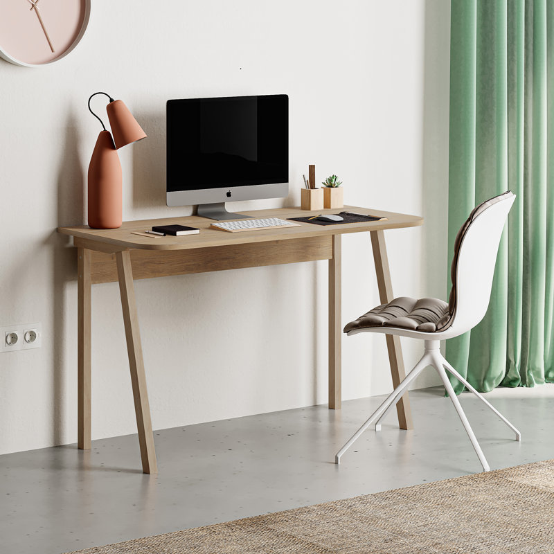 Luton Modern Desk Minimal & Contemporary Home Office Desk with Solid Wood Legs, Saphire Oak