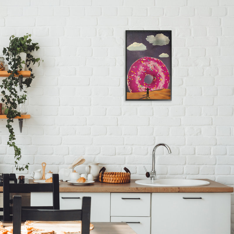 «Happy Days Giant Donut», estampe numérique, design par Elo Marc, H 18 po x l 12 po, Giclée encadrée noir minuit